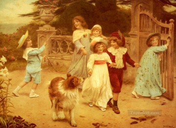 ペットと子供 Painting - ホームチームのどかな子供たち アーサー・ジョン・エルスリーのペットの子供たち